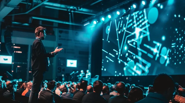 tech conference speech stockcake